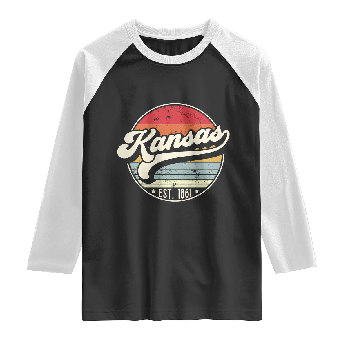 Kansas City Missouri Retro 80s Established 1861 Raglan Shirt TS14 Black White Print Your Wear