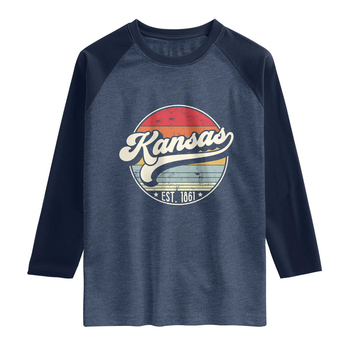 Kansas City Missouri Retro 80s Established 1861 Raglan Shirt TS14 Heather Denim Navy Print Your Wear