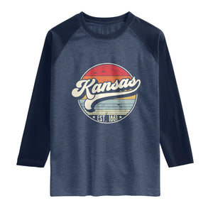 Kansas City Missouri Retro 80s Established 1861 Raglan Shirt TS14 Heather Denim Navy Print Your Wear
