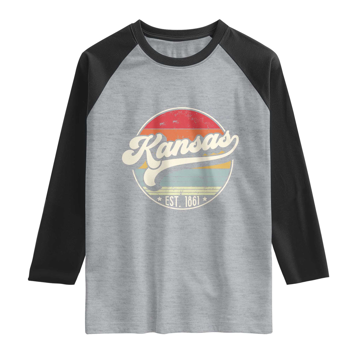 Kansas City Missouri Retro 80s Established 1861 Raglan Shirt TS14 Heather Gray Black Print Your Wear