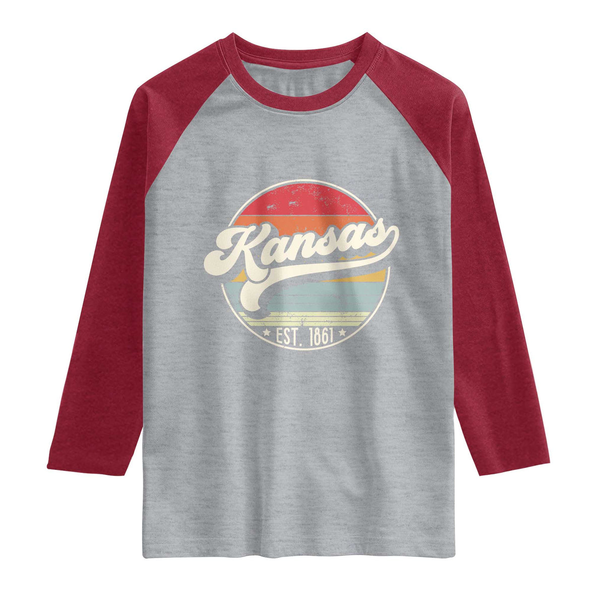 Kansas City Missouri Retro 80s Established 1861 Raglan Shirt TS14 Heather Gray Heather Red Print Your Wear