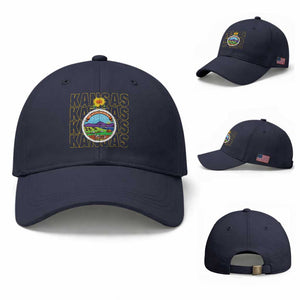 Retro Kansas Flag Vintage KS Souvenir Baseball Cap TS14 Baseball Cap Universal Fit Navy Print Your Wear
