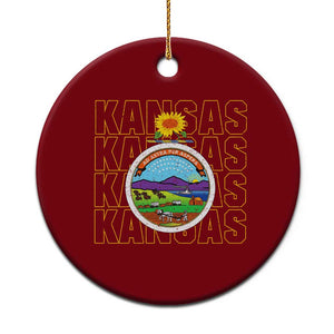 Retro Kansas Flag Vintage KS Souvenir Ceramic Ornament TS14 1pc Red Print Your Wear