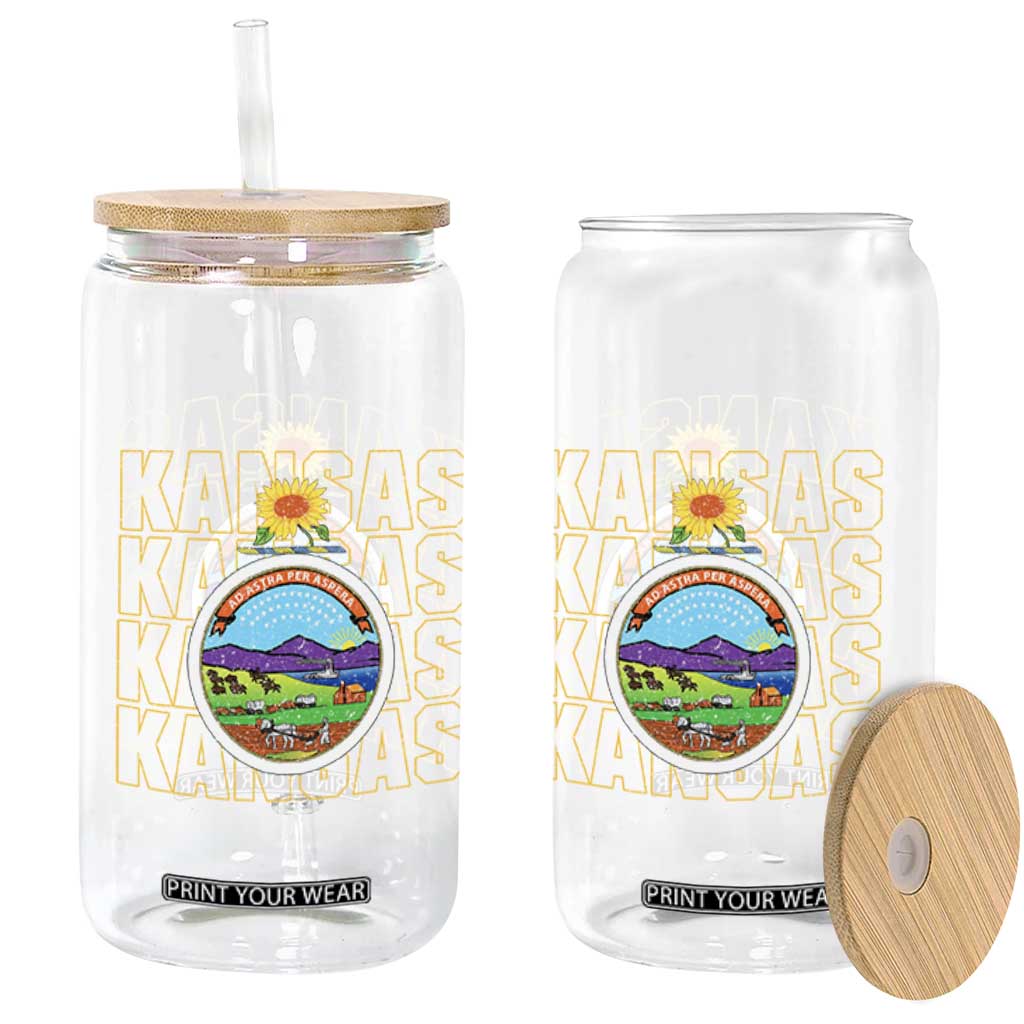 Retro Kansas Flag Vintage KS Souvenir Glass Can TS14 Print Your Wear