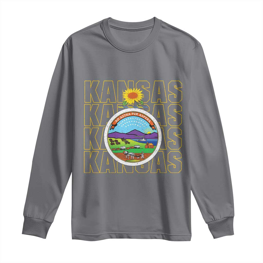 Retro Kansas Flag Vintage KS Souvenir Long Sleeve Shirt TS14 Charcoal Print Your Wear