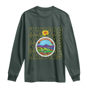 Retro Kansas Flag Vintage KS Souvenir Long Sleeve Shirt TS14 Dark Forest Green Print Your Wear