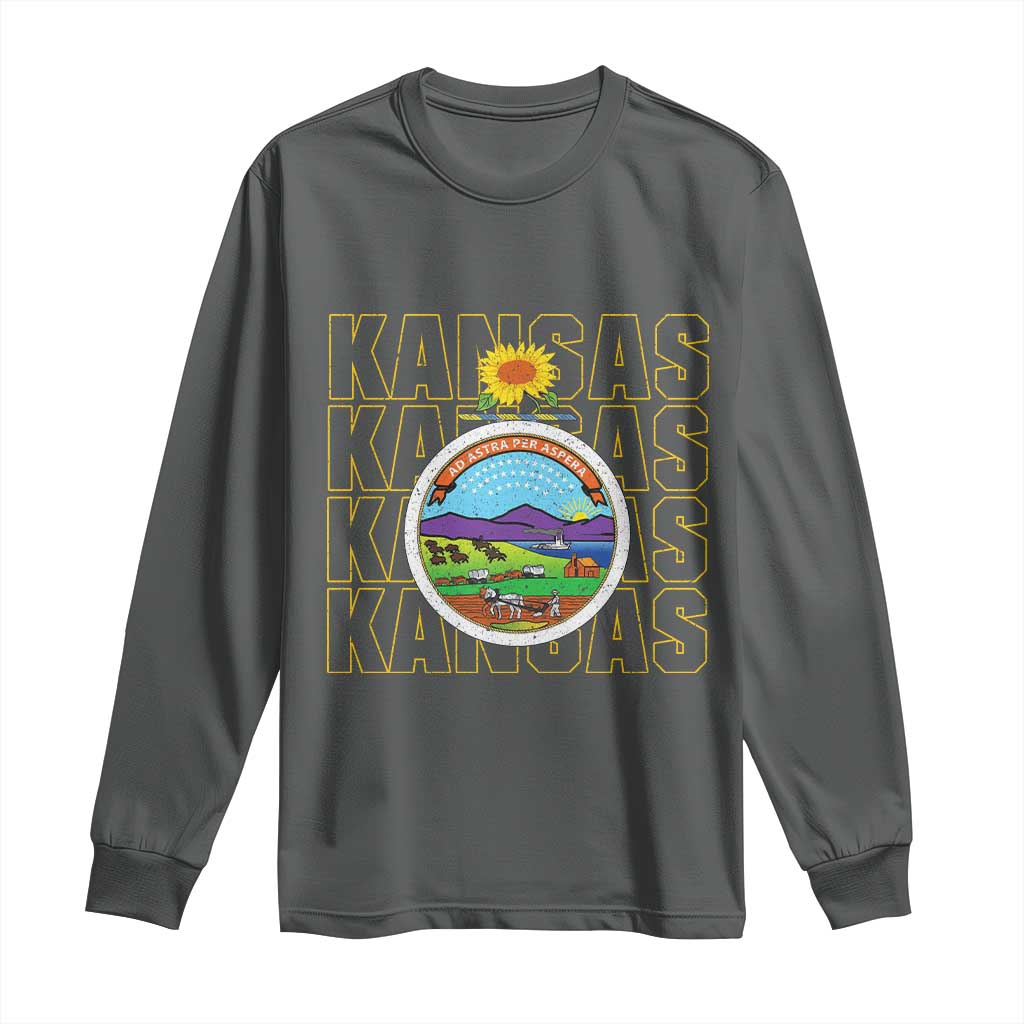 Retro Kansas Flag Vintage KS Souvenir Long Sleeve Shirt TS14 Dark Heather Print Your Wear