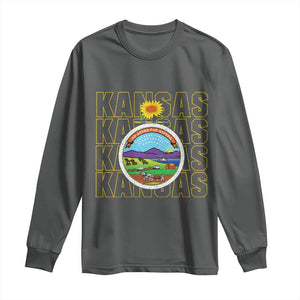 Retro Kansas Flag Vintage KS Souvenir Long Sleeve Shirt TS14 Dark Heather Print Your Wear