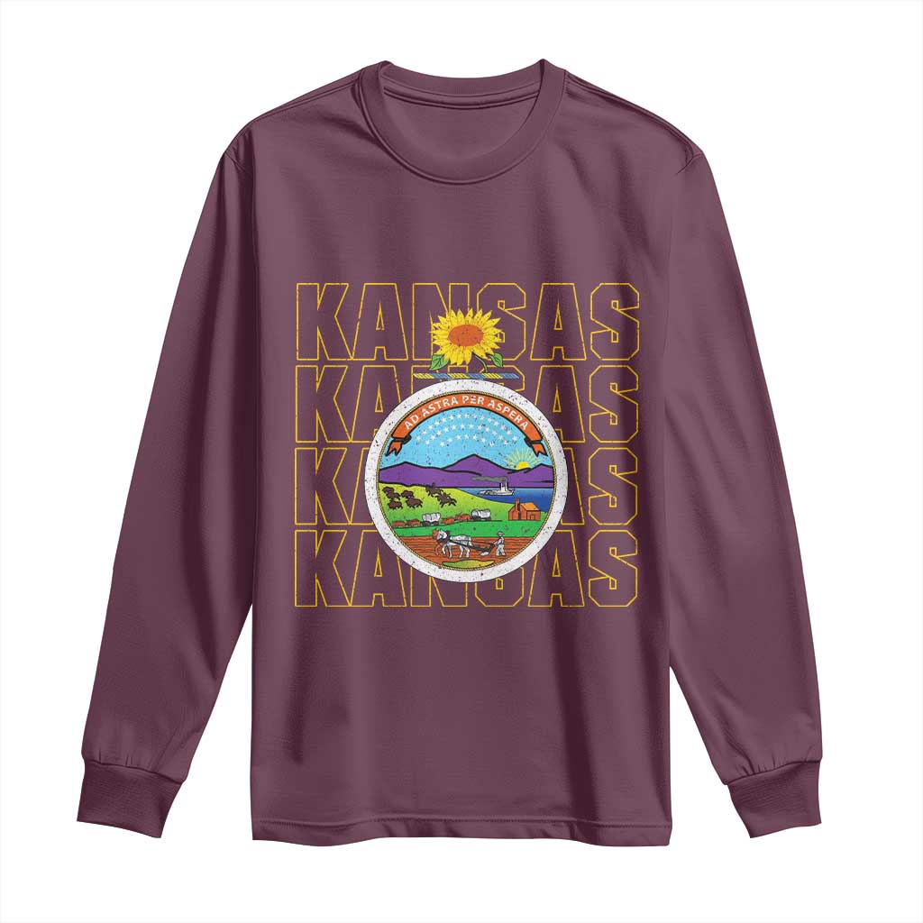 Retro Kansas Flag Vintage KS Souvenir Long Sleeve Shirt TS14 Maroon Print Your Wear