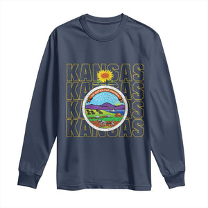 Retro Kansas Flag Vintage KS Souvenir Long Sleeve Shirt TS14 Navy Print Your Wear