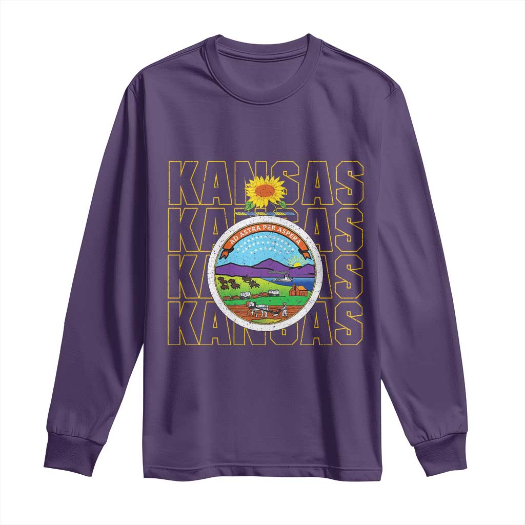 Retro Kansas Flag Vintage KS Souvenir Long Sleeve Shirt TS14 Purple Print Your Wear