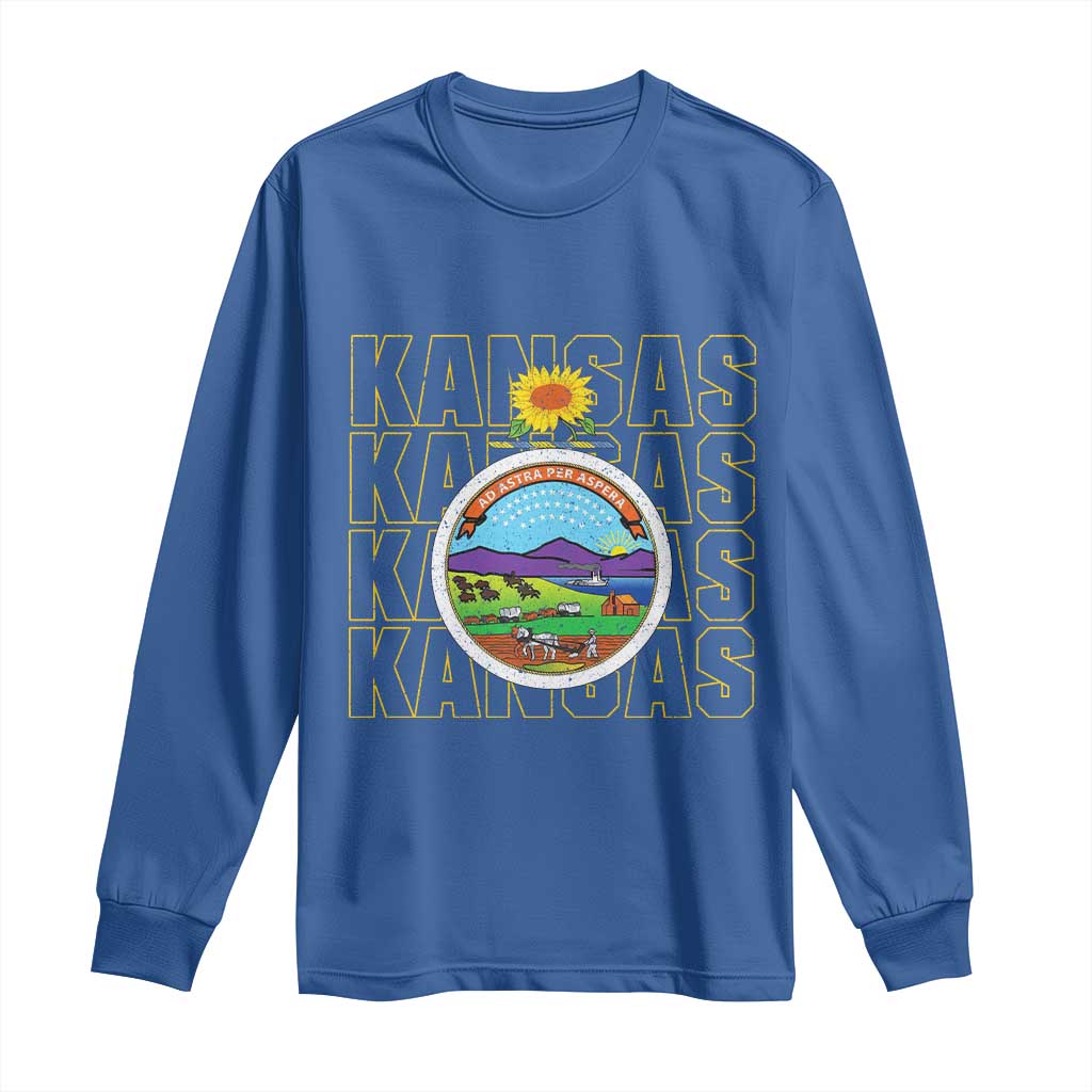 Retro Kansas Flag Vintage KS Souvenir Long Sleeve Shirt TS14 Royal Blue Print Your Wear