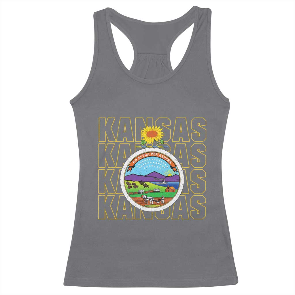 Retro Kansas Flag Vintage KS Souvenir Racerback Tank Top TS14 Charcoal Print Your Wear