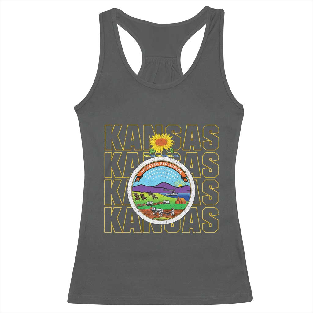 Retro Kansas Flag Vintage KS Souvenir Racerback Tank Top TS14 Dark Heather Print Your Wear
