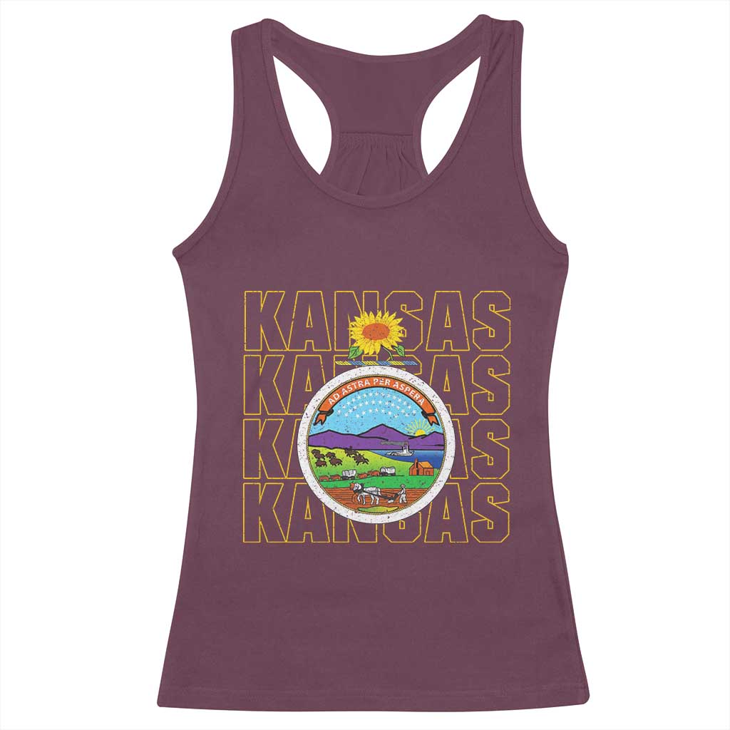 Retro Kansas Flag Vintage KS Souvenir Racerback Tank Top TS14 Maroon Print Your Wear