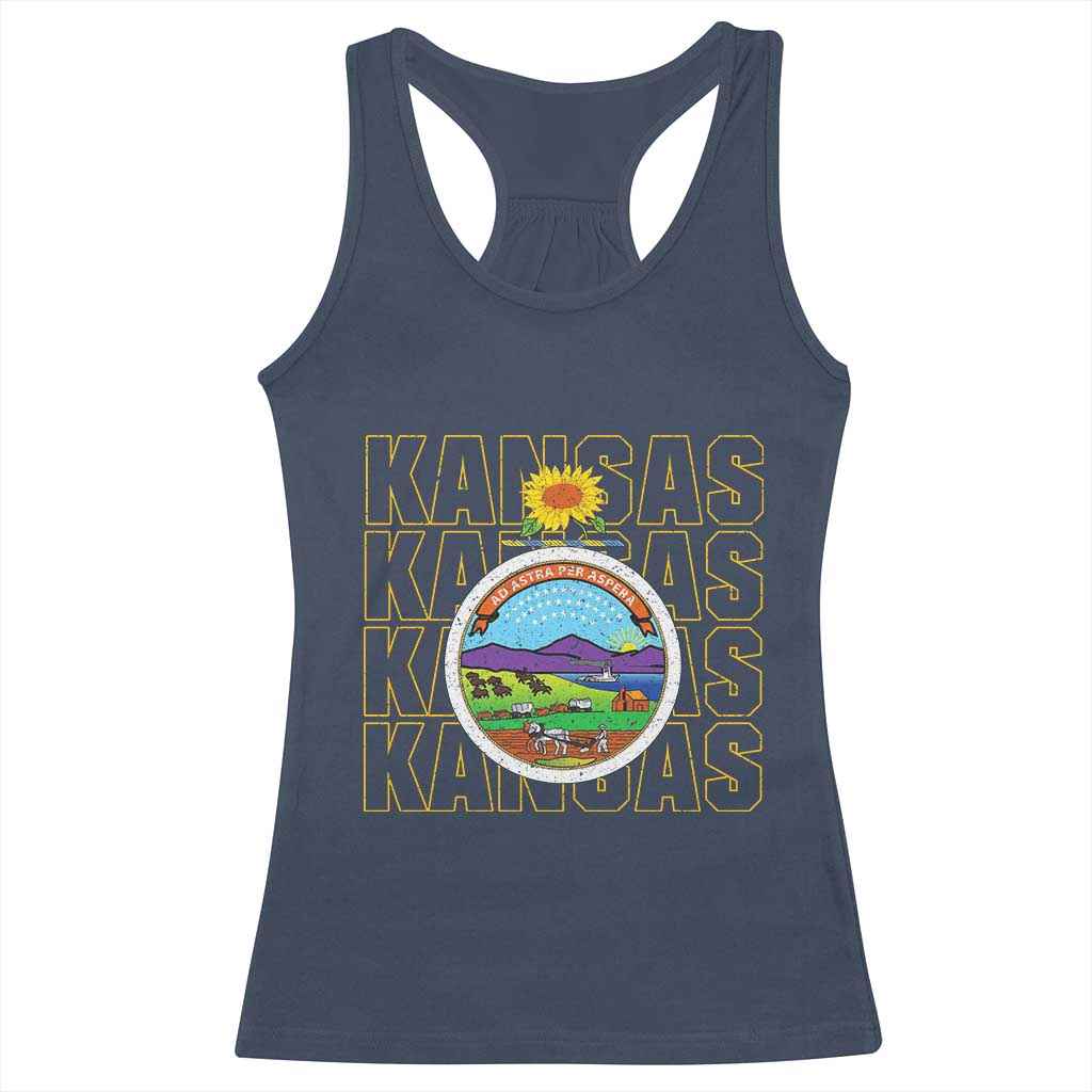 Retro Kansas Flag Vintage KS Souvenir Racerback Tank Top TS14 Navy Print Your Wear
