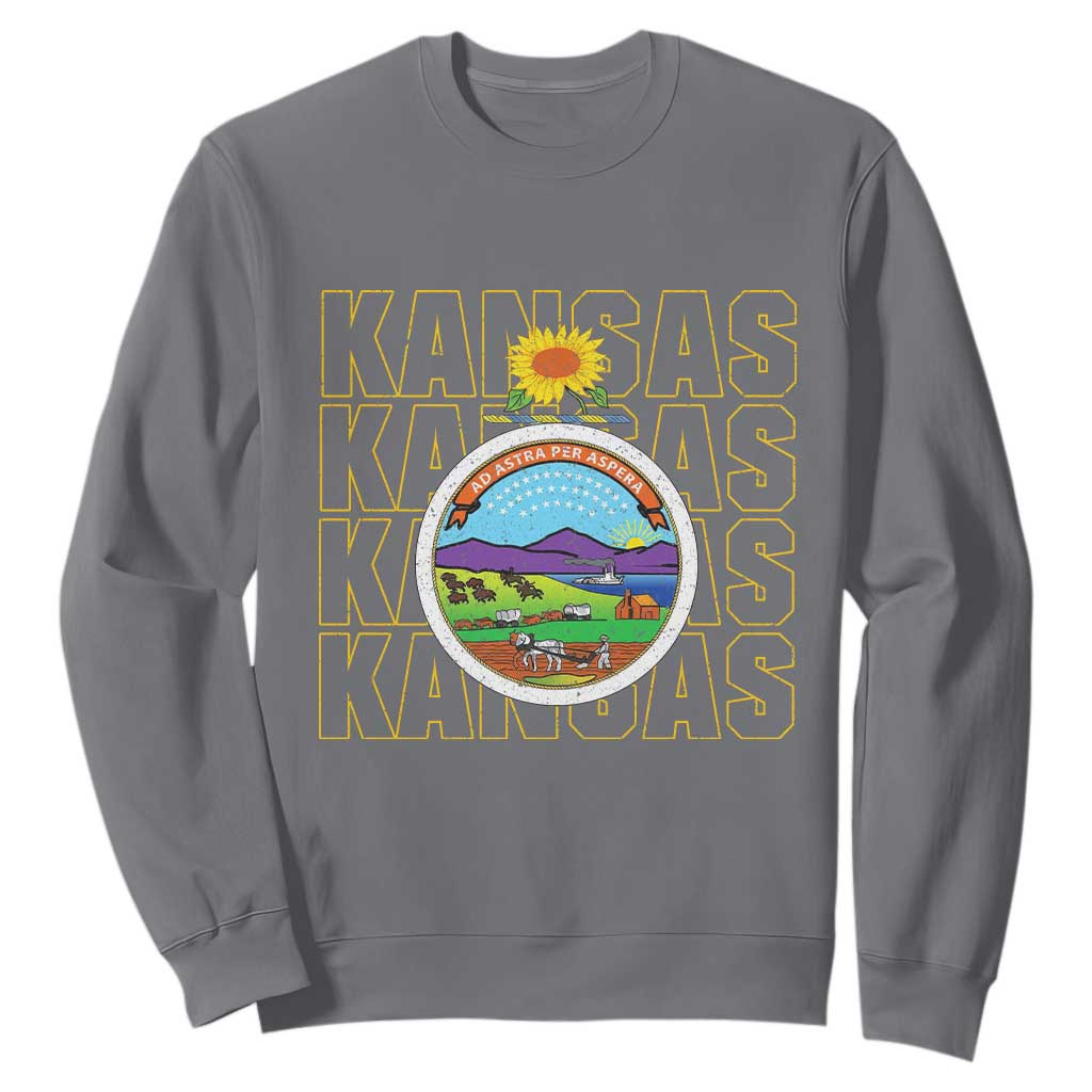 Retro Kansas Flag Vintage KS Souvenir Sweatshirt TS14 Charcoal Print Your Wear