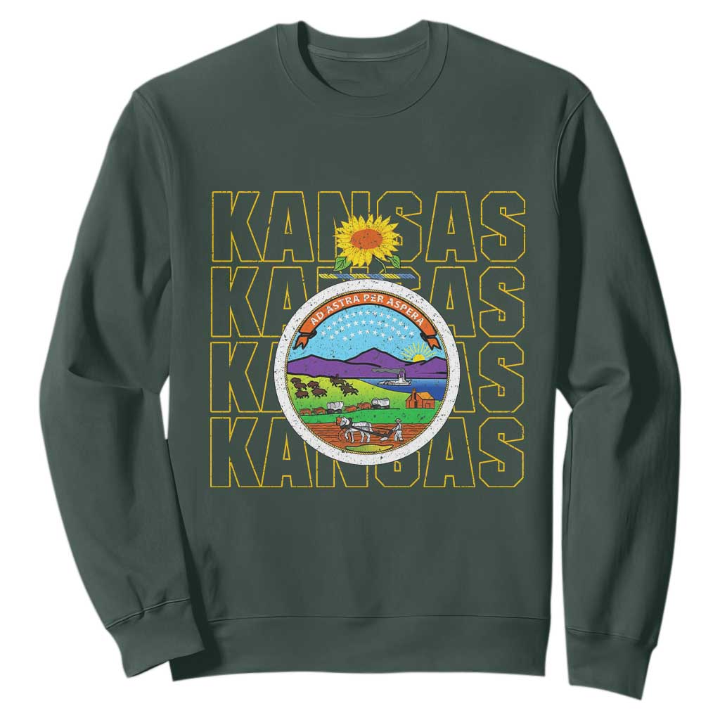 Retro Kansas Flag Vintage KS Souvenir Sweatshirt TS14 Dark Forest Green Print Your Wear