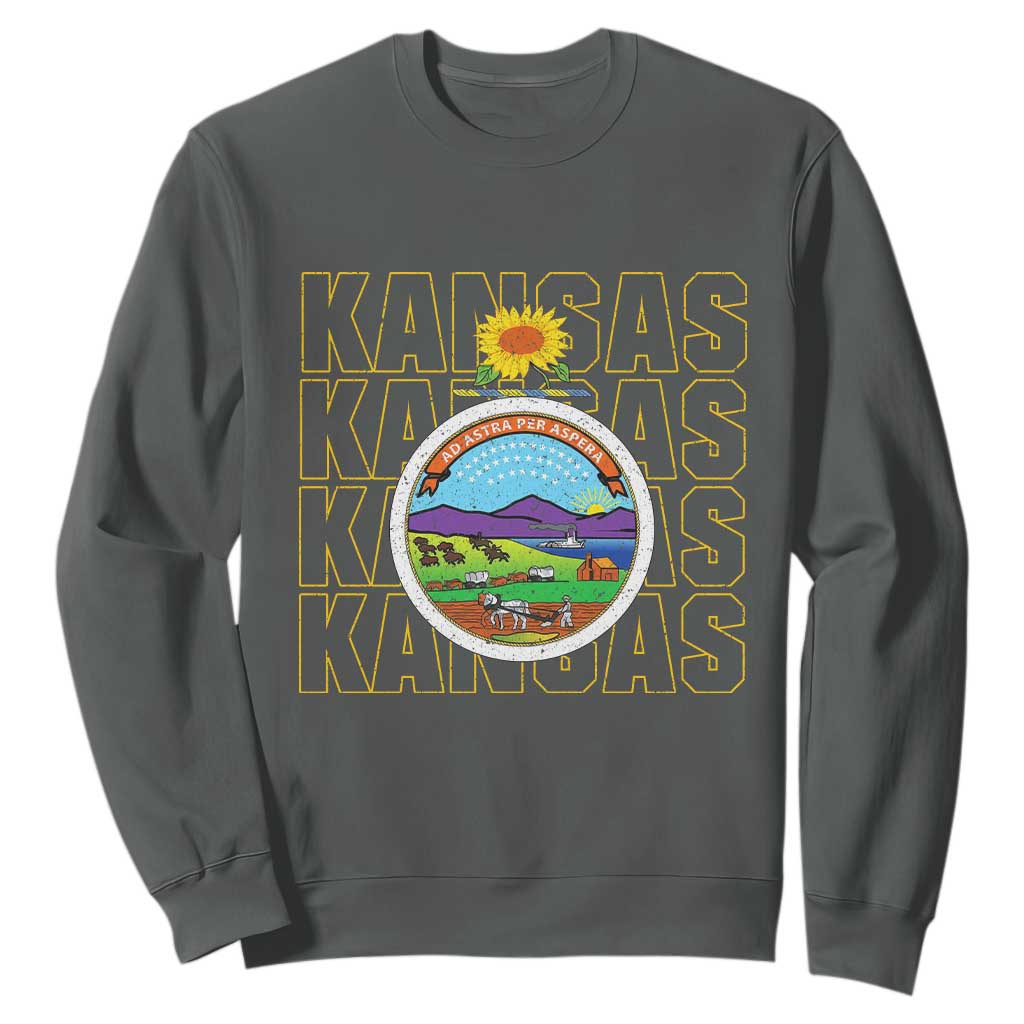 Retro Kansas Flag Vintage KS Souvenir Sweatshirt TS14 Dark Heather Print Your Wear