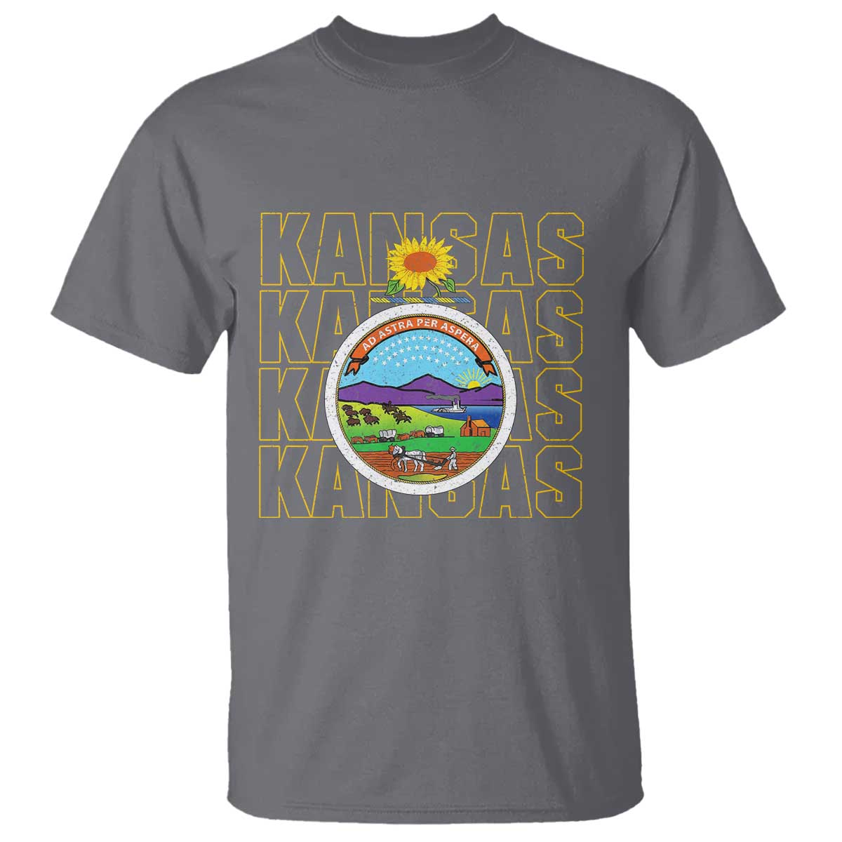 Retro Kansas Flag Vintage KS Souvenir T Shirt TS14 Charcoal Print Your Wear