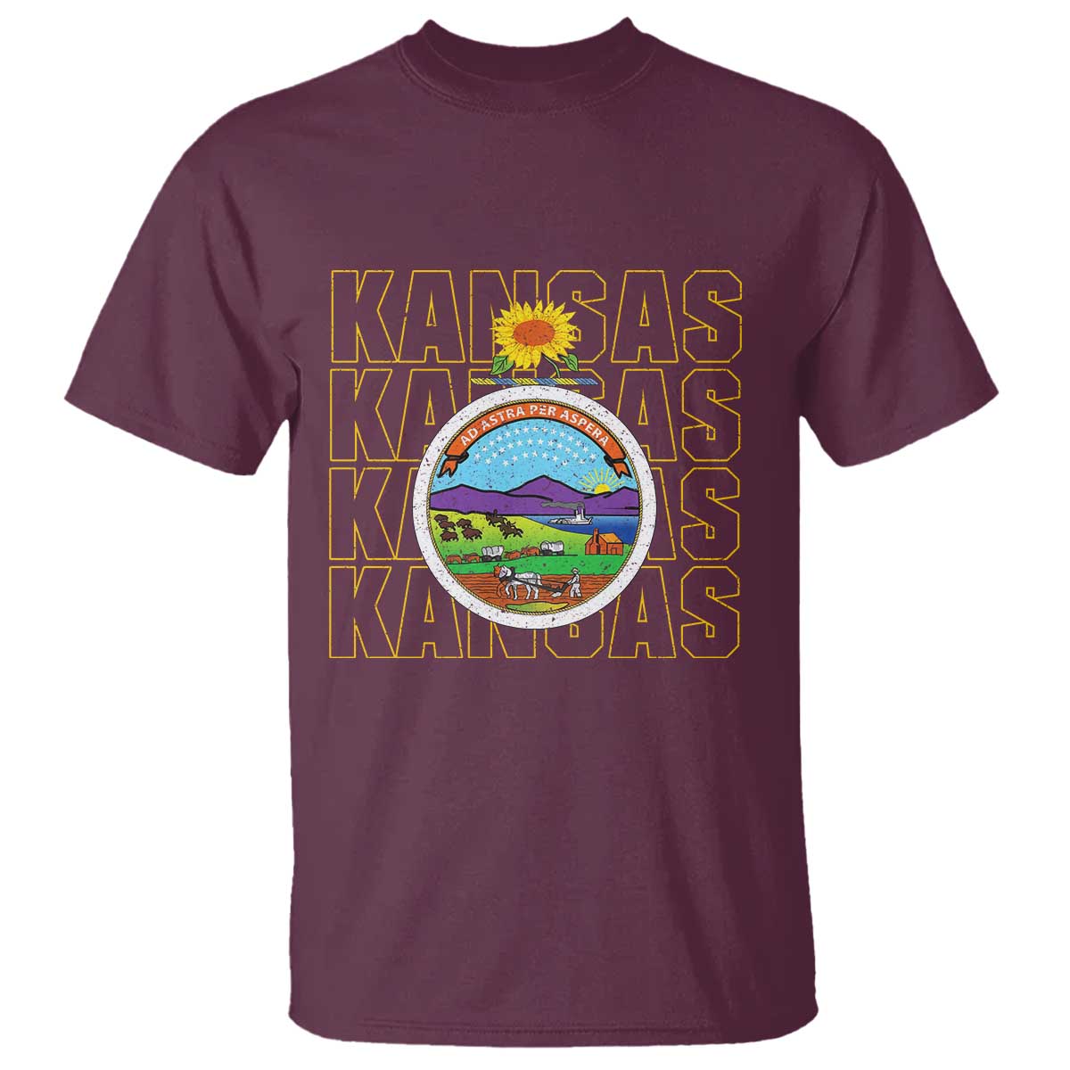 Retro Kansas Flag Vintage KS Souvenir T Shirt TS14 Maroon Print Your Wear