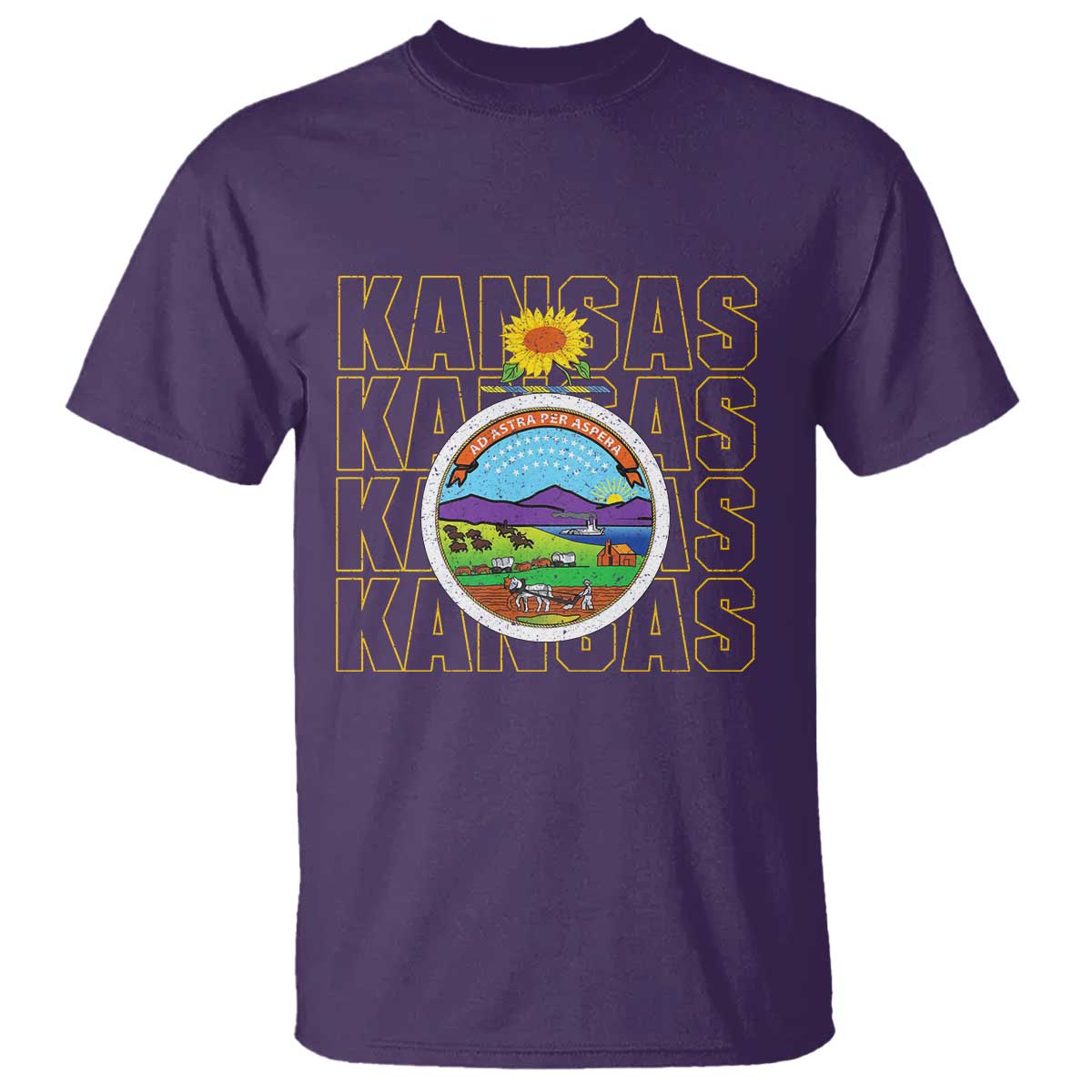 Retro Kansas Flag Vintage KS Souvenir T Shirt TS14 Purple Print Your Wear