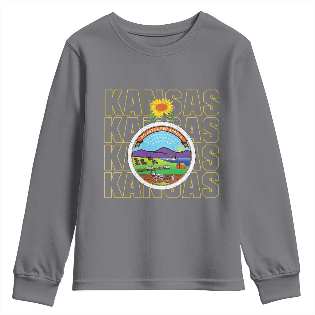 Retro Kansas Flag Vintage KS Souvenir Youth Sweatshirt TS14 Charcoal Print Your Wear