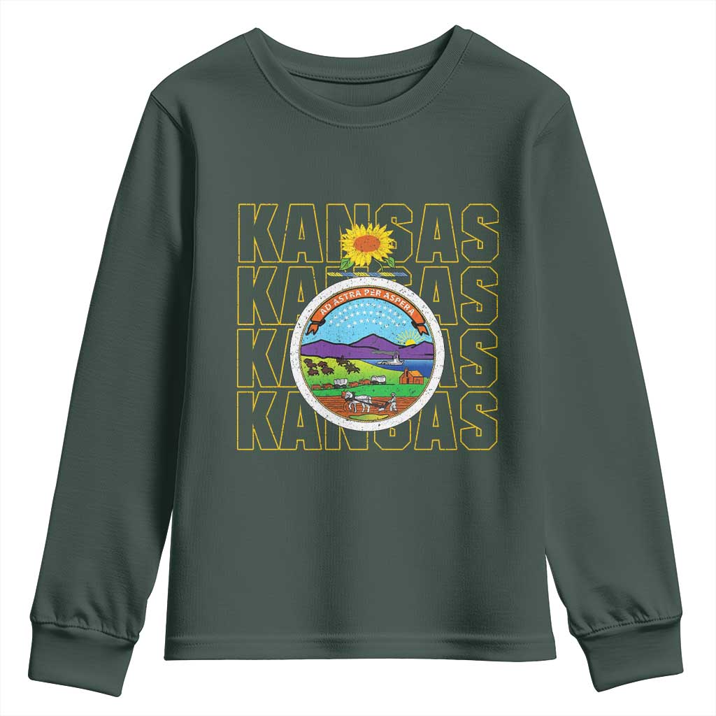 Retro Kansas Flag Vintage KS Souvenir Youth Sweatshirt TS14 Dark Forest Green Print Your Wear