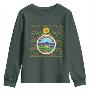 Retro Kansas Flag Vintage KS Souvenir Youth Sweatshirt TS14 Dark Forest Green Print Your Wear
