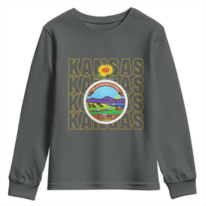 Retro Kansas Flag Vintage KS Souvenir Youth Sweatshirt TS14 Dark Heather Print Your Wear