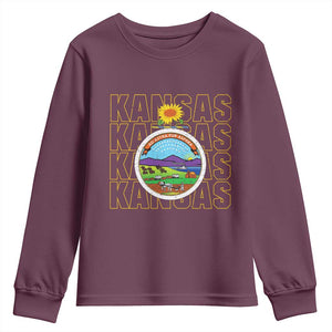Retro Kansas Flag Vintage KS Souvenir Youth Sweatshirt TS14 Maroon Print Your Wear