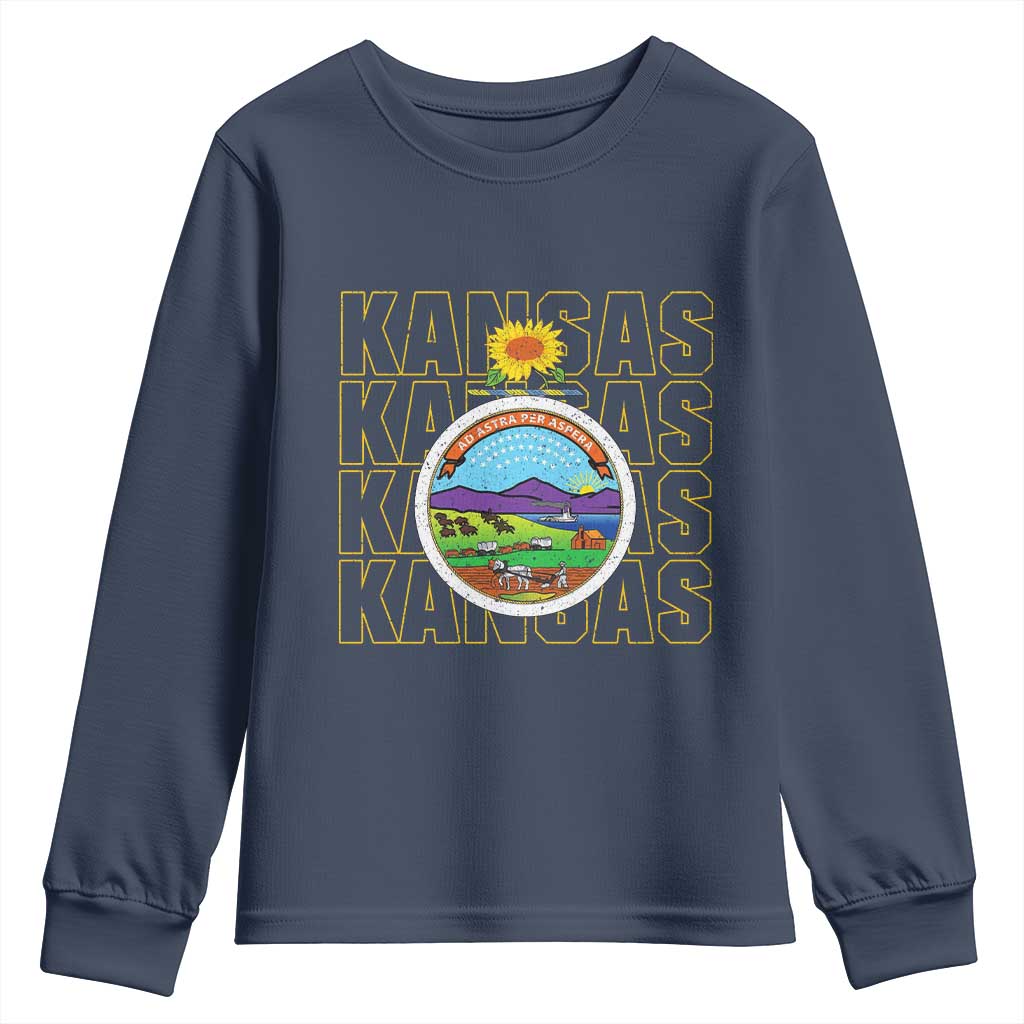 Retro Kansas Flag Vintage KS Souvenir Youth Sweatshirt TS14 Navy Print Your Wear