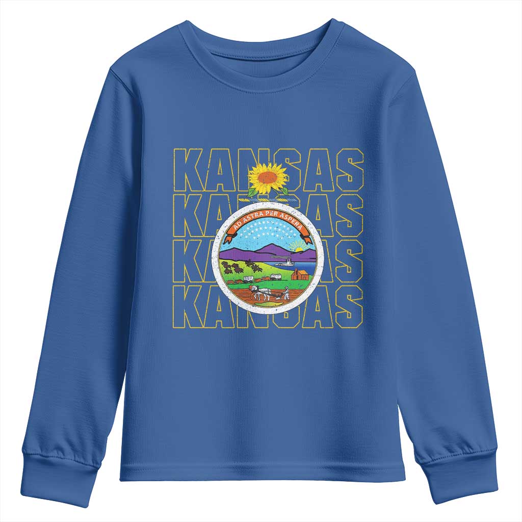 Retro Kansas Flag Vintage KS Souvenir Youth Sweatshirt TS14 Royal Blue Print Your Wear