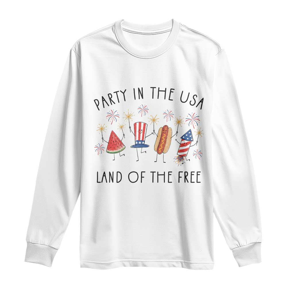 Patriotic Doodle Long Sleeve Shirt Watermelon Hotdog Firework Cute Fourth of July TS14 White Print Your Wear