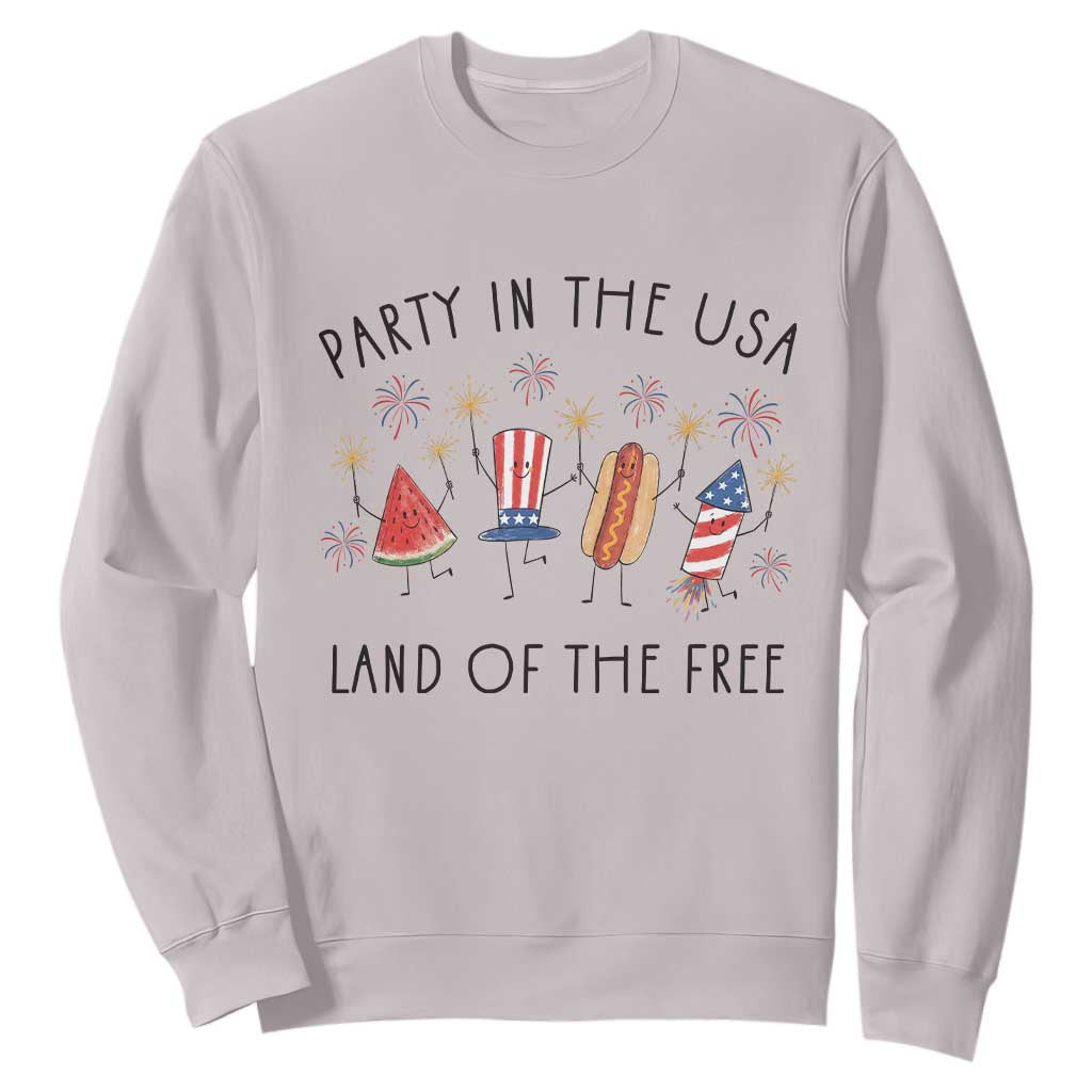 Patriotic Doodle Sweatshirt Watermelon Hotdog Firework Cute Fourth of July TS14 Ice Gray Print Your Wear