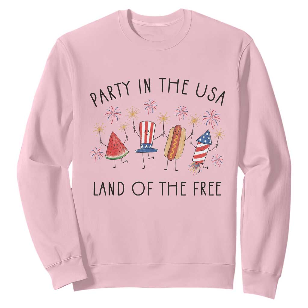 Patriotic Doodle Sweatshirt Watermelon Hotdog Firework Cute Fourth of July TS14 Light Pink Print Your Wear