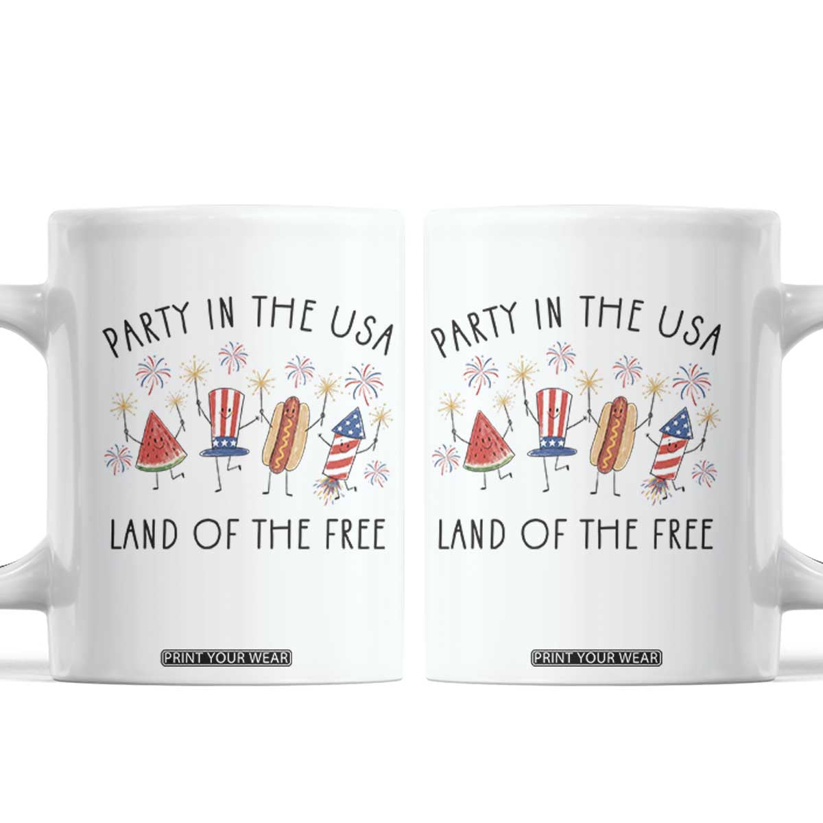 Patriotic Doodle Coffee Mug Watermelon Hotdog Firework Cute Fourth of July TS14 White Print Your Wear