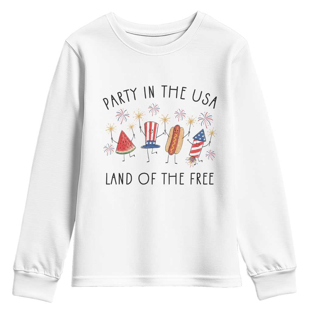 Patriotic Doodle Youth Sweatshirt Watermelon Hotdog Firework Cute Fourth of July TS14 White Print Your Wear