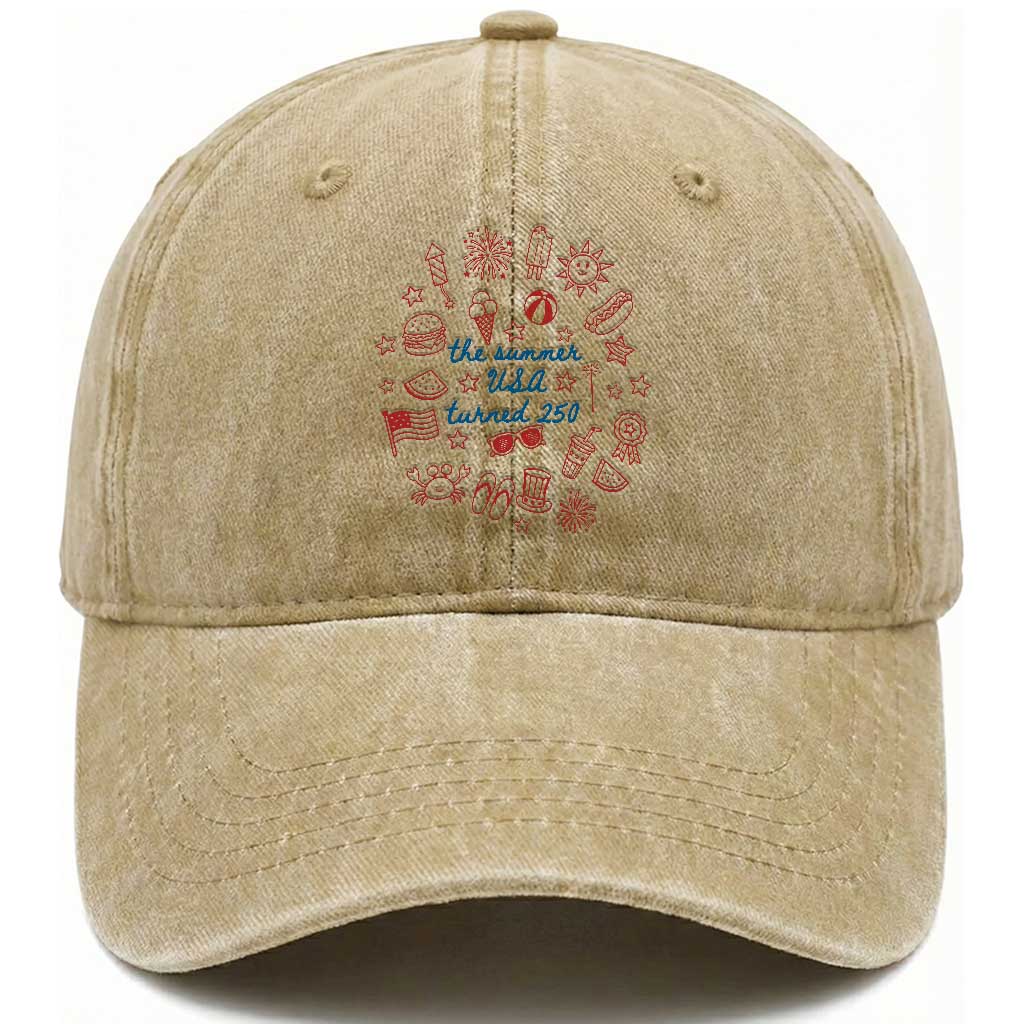 The Summer USA Turned 250 Washed Cotton Baseball Cap 250 Years America Anniversary 4th of July TS14 Print Your Wear