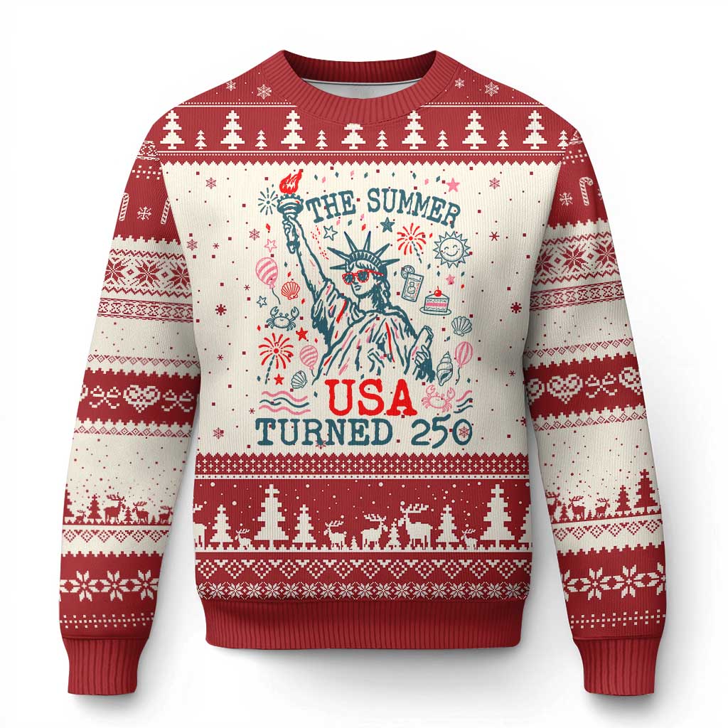 250 Years America Anniversary Statue of Liberty Ugly Christmas Sweater The Summer USA Turned 250 TS14 Beige Red Print Your Wear