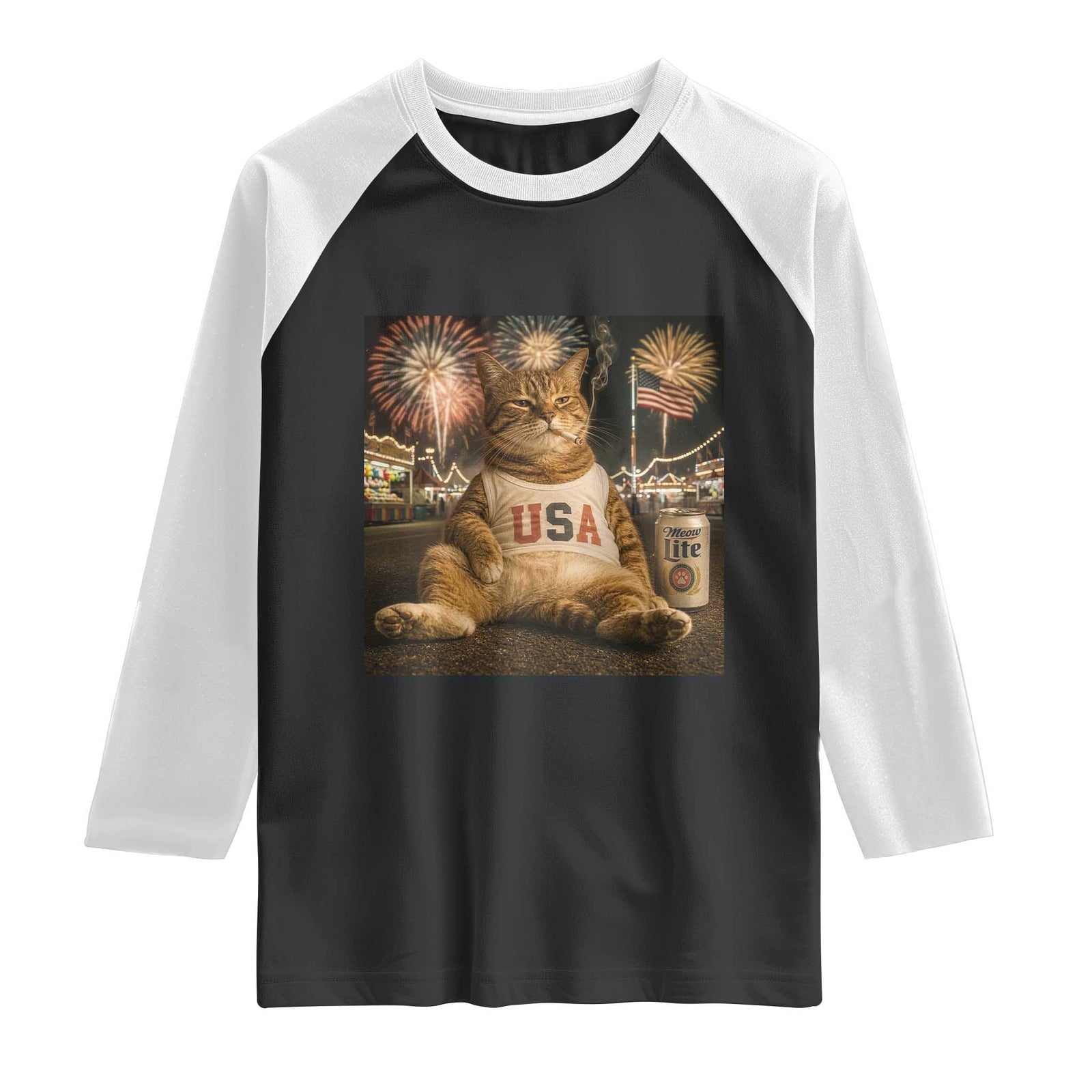 USA 250th Anniversary Statue of Liberty Raglan Shirt The Summer USA Turned 250 TS14 Black White Print Your Wear