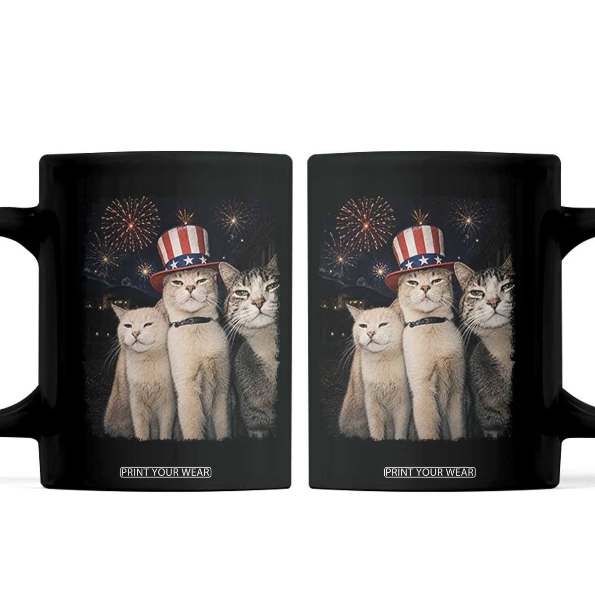 Patriotic Smoking Cat Coffee Mug Funny American Cat Lover 4th of July TS14 Black Print Your Wear