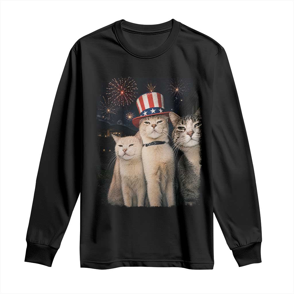 Patriotic Smoking Cat Long Sleeve Shirt Funny American Cat Lover 4th of July TS14 Black Print Your Wear