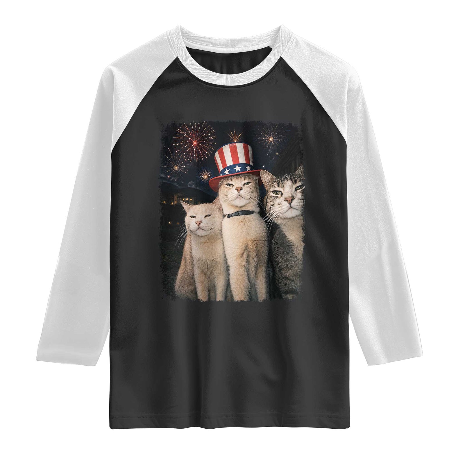 Patriotic Smoking Cat Raglan Shirt Funny American Cat Lover 4th of July TS14 Black White Print Your Wear