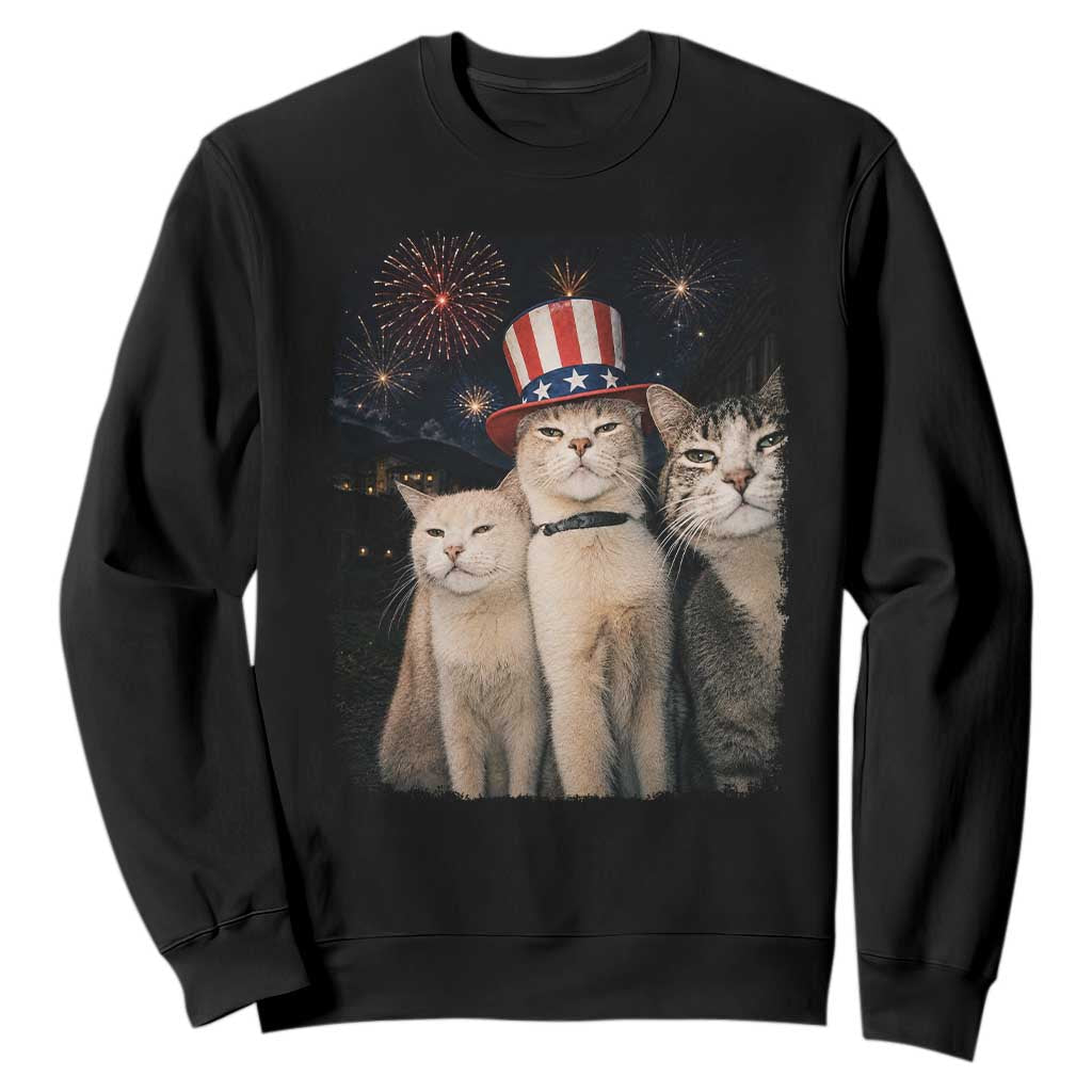 Patriotic Smoking Cat Sweatshirt Funny American Cat Lover 4th of July TS14 Black Print Your Wear