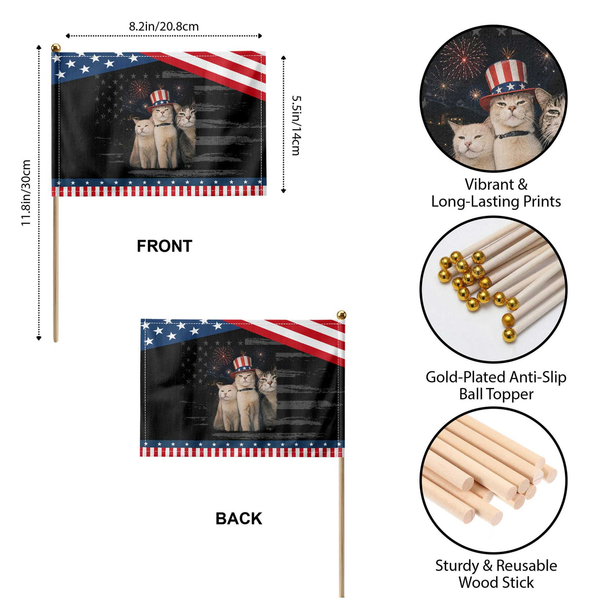 Smoking Cat Patriotic Handheld Flag Funny American Cat Lover 4th of July TS14 Print Your Wear