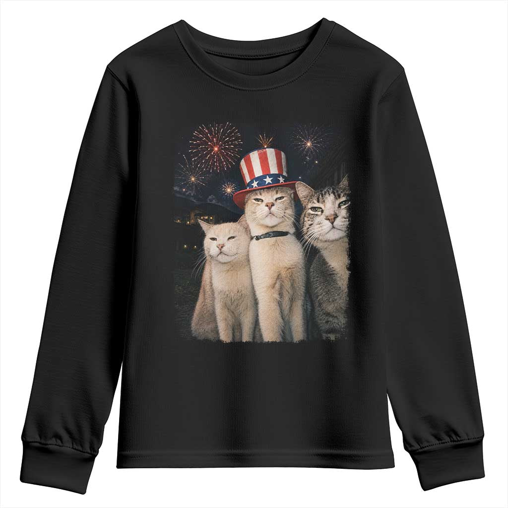 Patriotic Smoking Cat Youth Sweatshirt Funny American Cat Lover 4th of July TS14 Black Print Your Wear