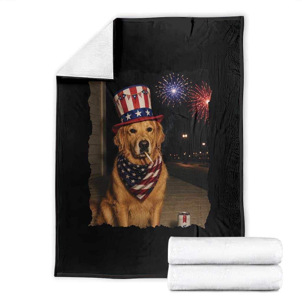 Patriotic Smoking Golden Retriever Throw Blanket Funny Dog Lover Dad 4th Of July TS14 Black Print Your Wear