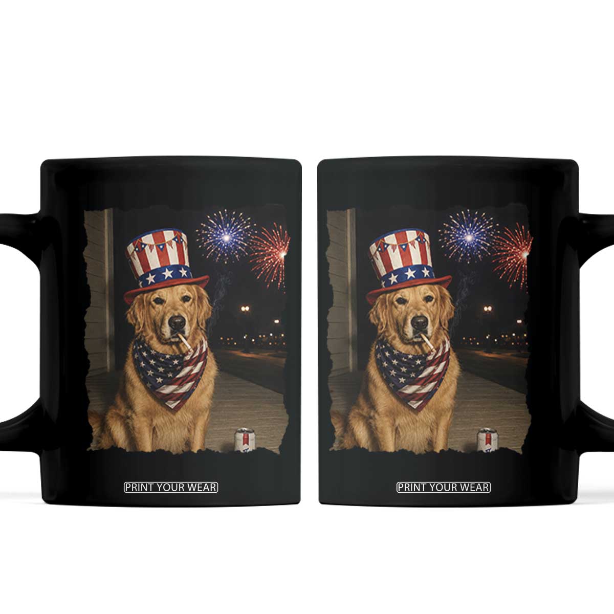 Patriotic Smoking Golden Retriever Coffee Mug Funny Dog Lover Dad 4th Of July TS14 Black Print Your Wear
