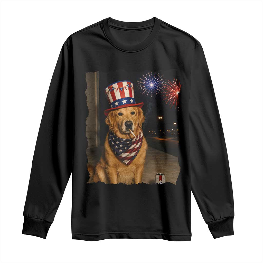 Patriotic Smoking Golden Retriever Long Sleeve Shirt Funny Dog Lover Dad 4th Of July TS14 Black Print Your Wear